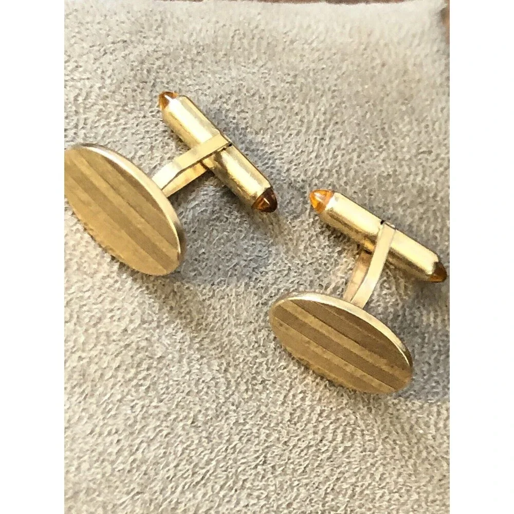 Stunning Vintage Mid Century Krementz Polished Oval 14k gold overlay cufflinks